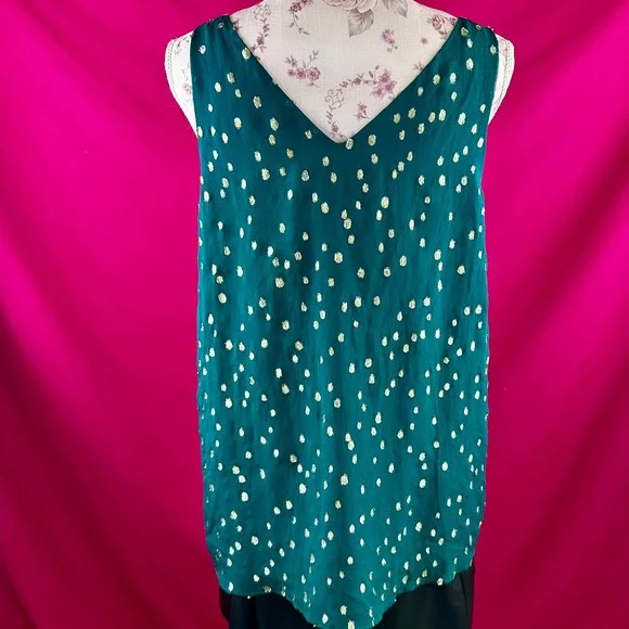 Lilly Pulitzer Silk Tank Top Gold Metallic‎ Dot Green Sleeveless V Neck Size M - Picture 4 of 17